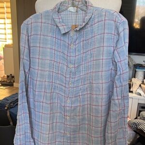 Women's Blue and Pink Plaid Blouse